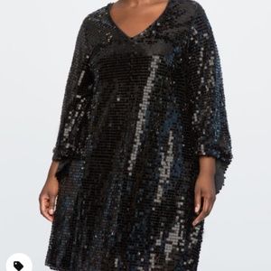 Eloquii Flare Sleeve Black Sequin Dress Plus Size 28